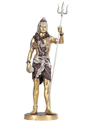 23" Standing Lord Shiva Holding a Trident In Brass | Handmade | Made In India