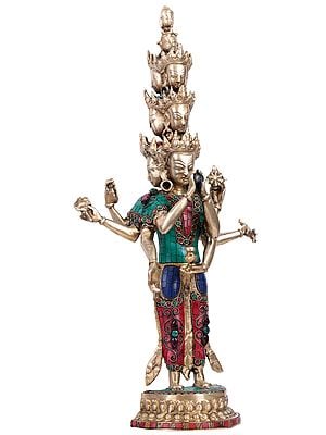 23" Eleven Headed Eight Armed Avalokiteshvara (Chenrezig) - Tibetan Buddhist Deity In Brass | Handmade | Made In India