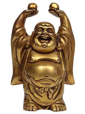 4" Laughing Buddha Statue In Brass | Handmade | Made In India