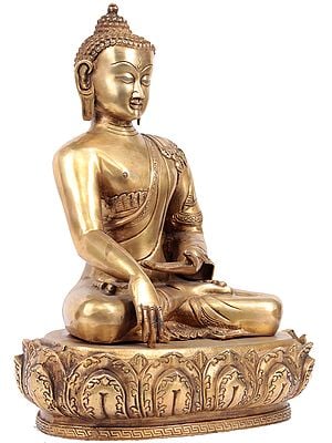 14" Tibetan Buddhist Lord Buddha in Bhumisparsha Mudra In Brass | Handmade | Made In India