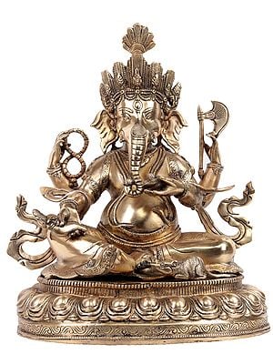 16" Lord Ganesha in Nepalese Style In Brass | Handmade | Made In India