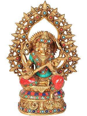 Goddess Saraswati with Aureole Made of Kalash