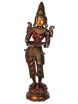 44" Large Size Deepalakshmi In Brass | Handmade | Made In India