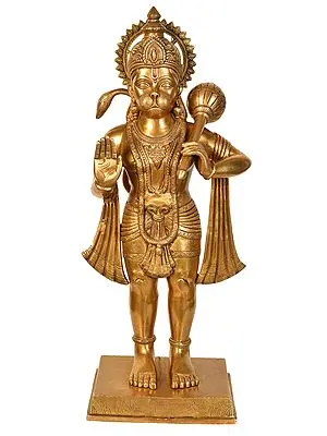 36" Large Size Hanuman Granting Abhaya (Large Size) In Brass | Handmade | Made In India