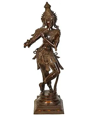 34" Large Size Murli Krishna In Brass | Handmade | Made In India