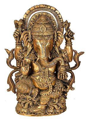12" Ornamented Lord Ganesha In Brass | Handmade | Made In India