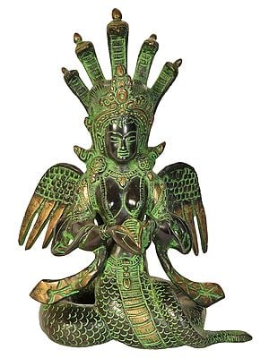 8" Naga-Kanya Brass Statue | Handmade Serpent Maiden Idol | Made in India