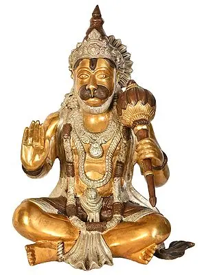 16" Lord Hanuman in Ashirwad Mudra In Brass | Handmade | Made In India