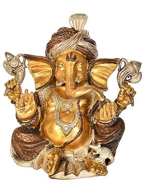 8" Pagdi Ganesha In Brass | Handmade | Made In India