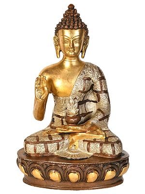 11" Tibetan Buddhist Blessing Buddha In Brass | Handmade | Made In India