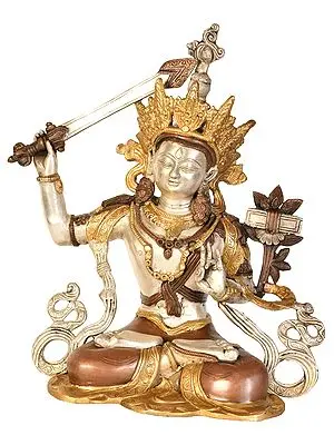 15" Tibetan Buddhist Deity Manjushri In Brass | Handmade | Made In India