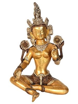 10" Goddess Green Tara (Tibetan Buddhist) In Brass | Handmade | Made In India