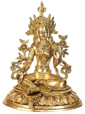 18" Tibetan Buddhist Deity Green Tara In Brass | Handmade | Made In India