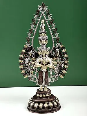 19" Eleven Headed Thousand Armed Avalokiteshvara - Tibetan Buddhist | Brass | Handmade | Made In India