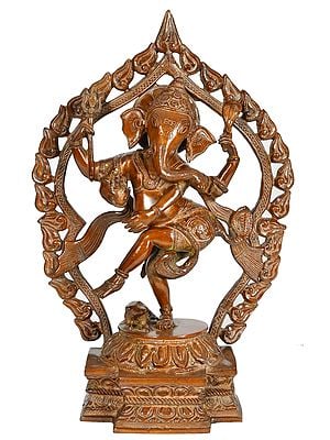 14" Dancing Ganesha with Flaming Aureole In Brass | Handmade | Made In India
