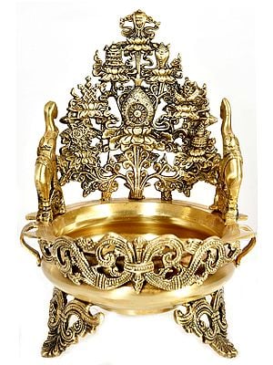 11" Tibetan Buddhist Ashtamangala Urli In Brass | Handmade | Made In India