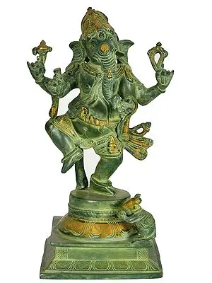 13" Dancing Ganesha In Brass | Handmade | Made In India