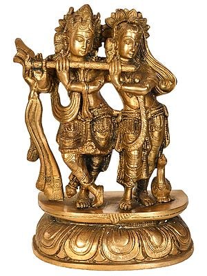 10" Krishna Teaching Flute to Radha In Brass | Handmade | Made In India