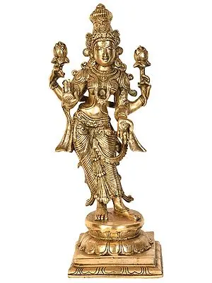 17" Goddess Lakshmi In Brass | Handmade | Made In India