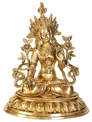 18" Tibetan Buddhist Deity White Tara In Brass | Handmade | Made In India