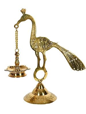 Five-Wick Peacock Hanging Lamp with Stand