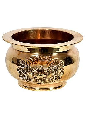 7" Handmade Puja Kalash with Kirtimukhas In Brass | Handmade | Made In India