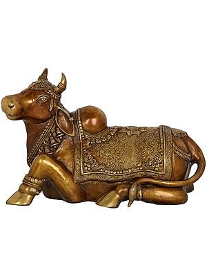 14" Fine Nandi - The Gate-guardian of Kailasagiri, The Abode of Shiva In Brass | Handmade | Made In India