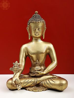9" Tibetan Buddhist Medicine Buddha In Brass