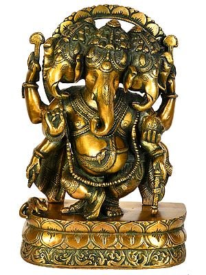12" Trimukha Dancing Ganesha In Brass | Handmade | Made In India
