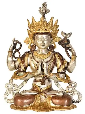 15" Tibetan Buddhist Deity Chenrezig In Brass | Handmade | Made In India