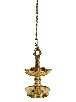 10" Seven Wicks Roof Hanging Lamp in Brass | Handmade | Made in India