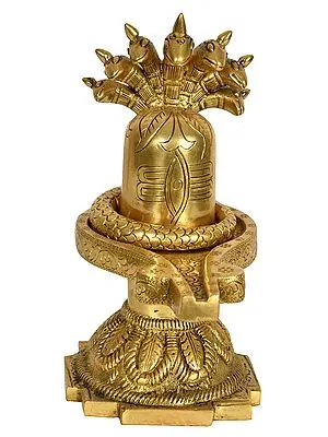 9" Shiva Linga with Shiva’s Snakes Crowning It In Brass | Handmade | Made In India
