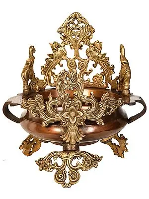 Peacocks and Elephants Brass Urli Pot