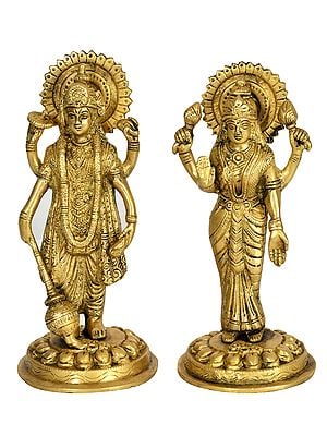 7" Vishnu Lakshmi In Brass | Handmade | Made In India
