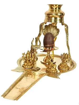 Shiva Linga Abhisheka Set with Parvati Ji, Ganesha, Karttikeya, Nandi and Trident
