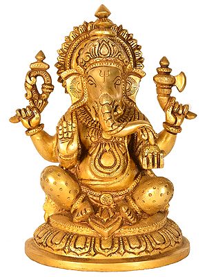 7" Seated Lord Ganesha In Brass | Handmade | Made In India
