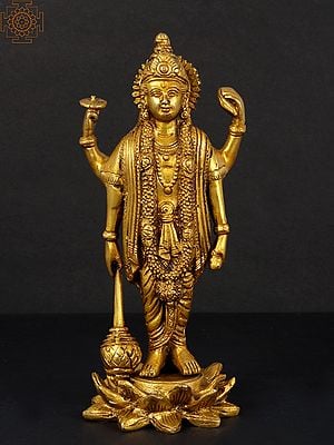 8" Standing Lord Vishnu Statue in Brass | Handmade | Made in India