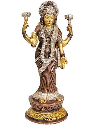 10" Goddess Lakshmi Wearing a Saree in the Contemporary Style In Brass | Handmade | Made In India