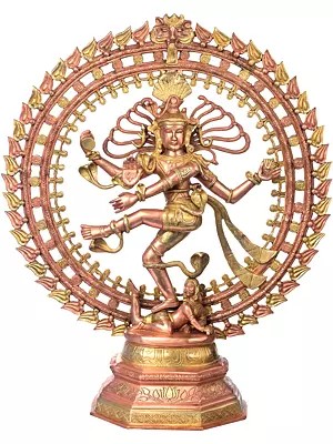 31" Nataraja Brass Idol – Stable as the Universe with Gyrating Galaxies | Handmade Masterpiece