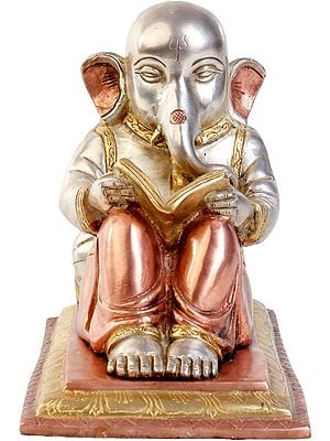 7" Brahmachari Ganesha Enjoying The Mahabharata In Brass | Handmade | Made In India