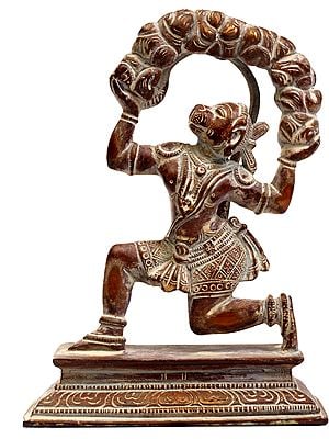 6" Lord Hanuman Carrying Mount Dron of Sanjeevani Herbs In Brass | Handmade | Made In India