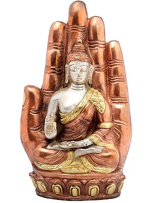 9" Buddha in Hand (Tibetan Buddhist) In Brass | Handmade | Made In India
