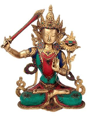 32" Large Size Manjushri - Bodhisattva of Transcendent Wisdom (Tibetan Buddhist Deity) In Brass | Handmade | Made In India