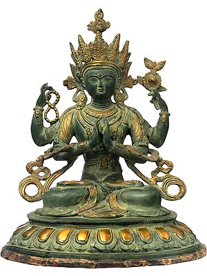18" Tibetan Buddhist Deity Chenrezig (Four-Armed Avalokiteshvara) In Brass | Handmade | Made In India