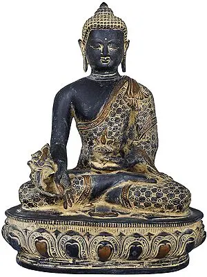 13" Medicine Buddha : Robe Decorated with Vishwa Vajra (Tibetan Buddhist Deity) In Brass | Handmade | Made In India