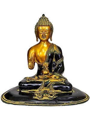 12" Seated Buddha, A Dorje Afore Him In Brass | Handmade | Made In India