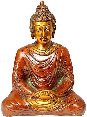 7" Meditating Buddha, His Hands Folded Within The Robe In Brass | Handmade | Made In India