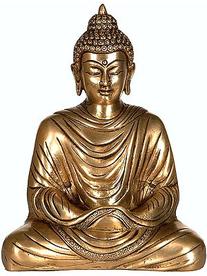 7" Meditating Buddha, His Hands Folded Within The Robe In Brass | Handmade | Made In India