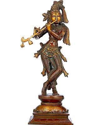 14" Brass Standing Lord Krishna Playing Flute