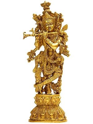 18" Murlidhar Krishna In Brass | Handmade | Made In India
